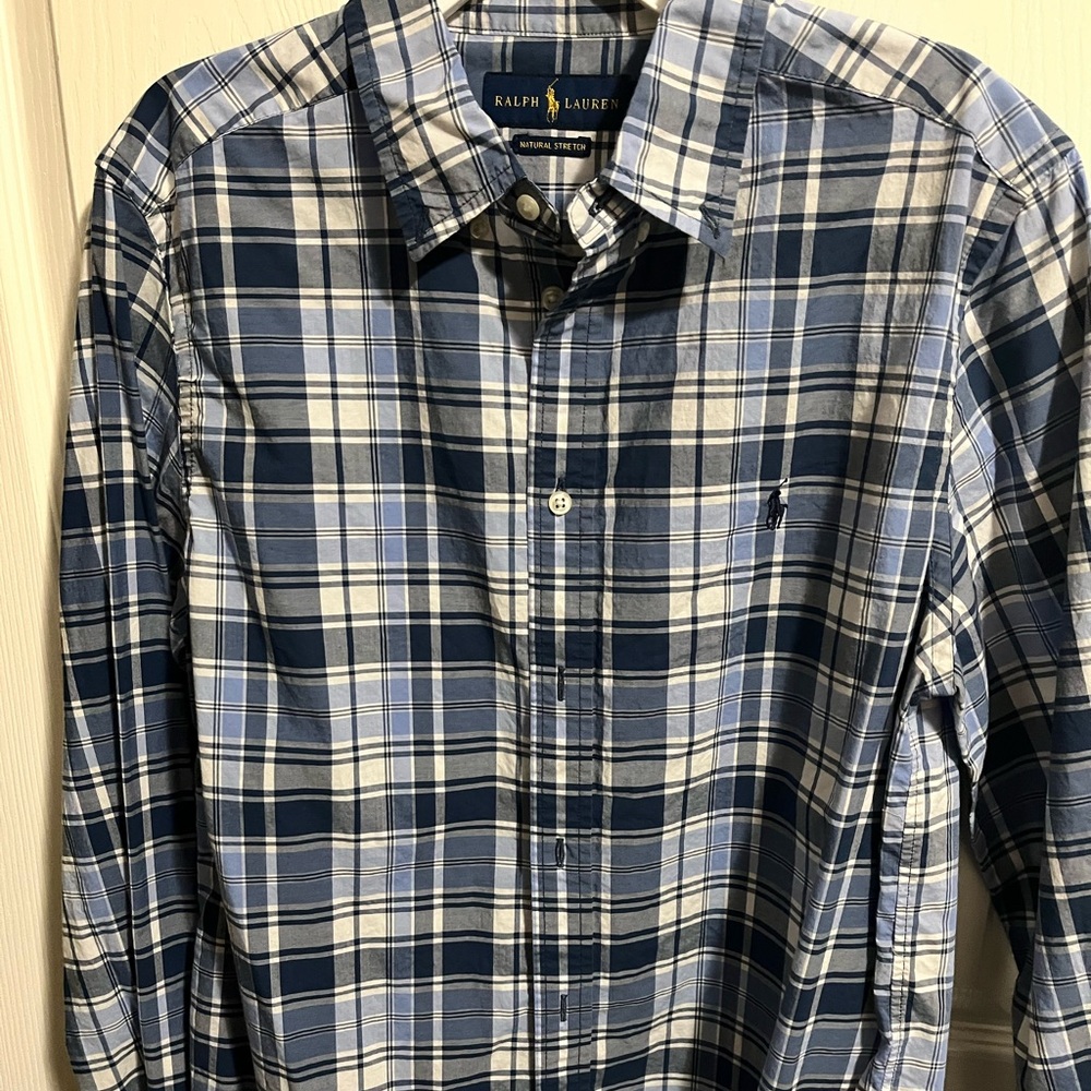 Boys XL Ralph Lauren Navy and White Plaid Shirt - Picture 3 of 3